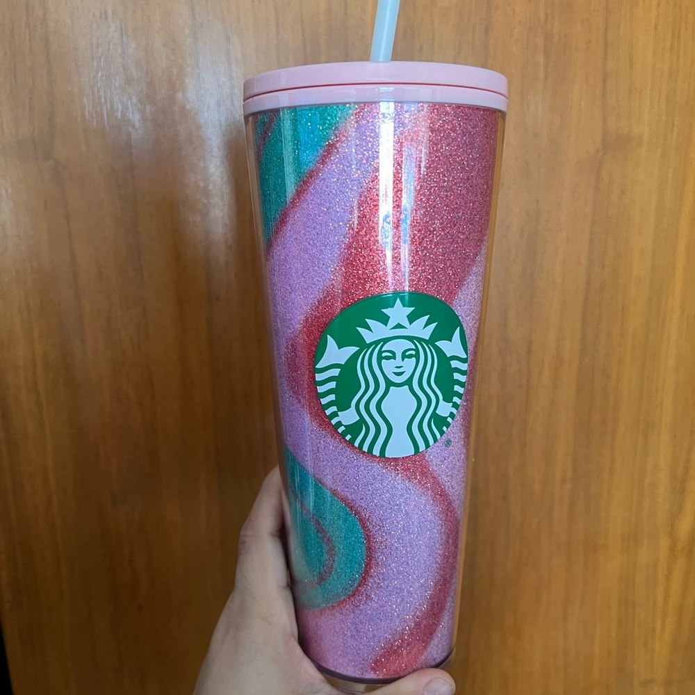 Starbucks Pink and Green Swirl Tumbler
